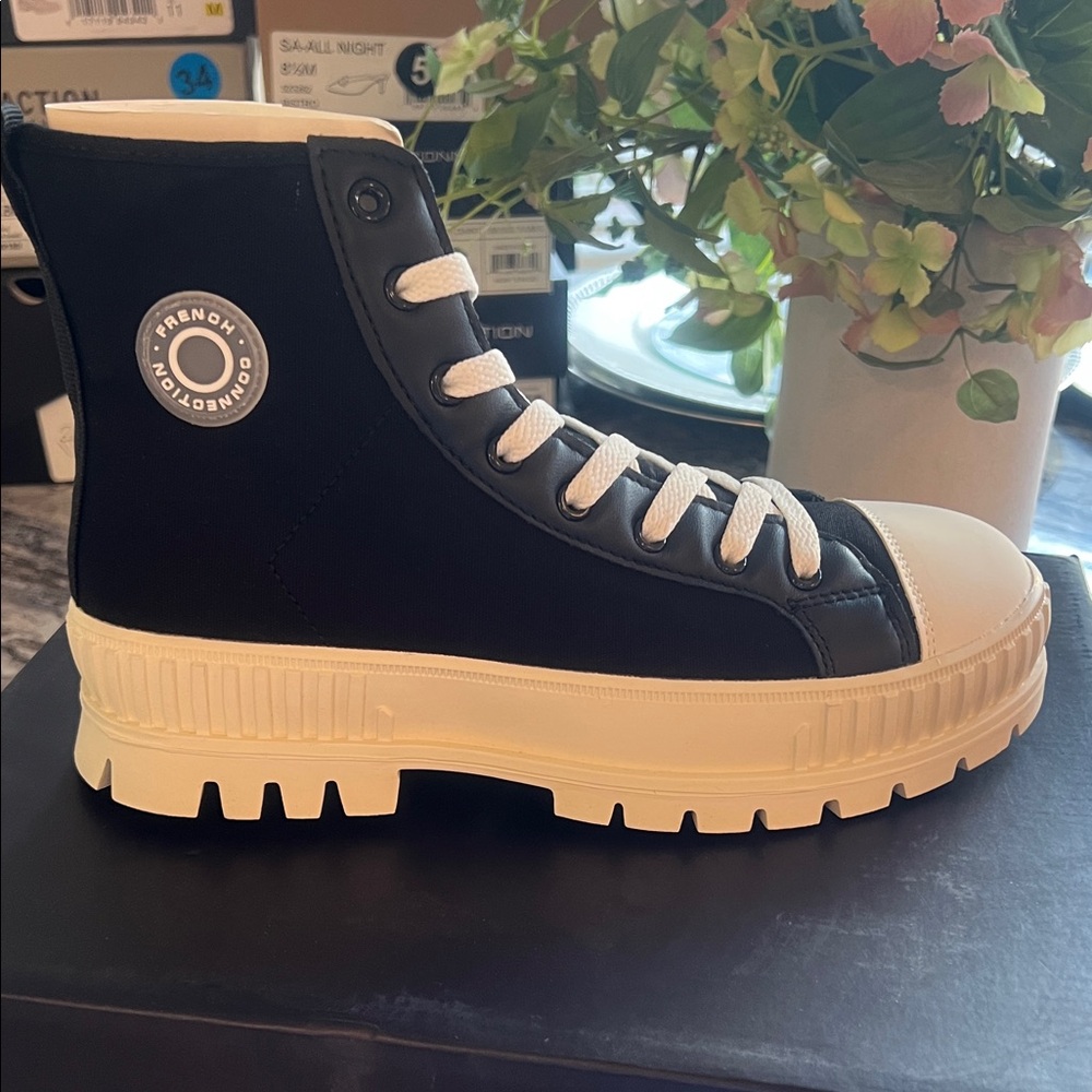 French Connection Black and White High-Top Sneakers